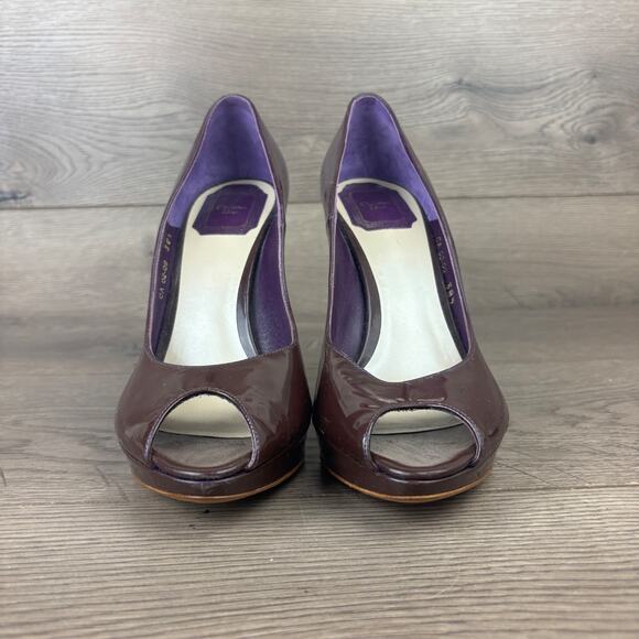 CHRISTIAN DIOR Purple Patent Leather Peep Toes Pumps Heels Women's 8 / 38.5 - Picture 4 of 15